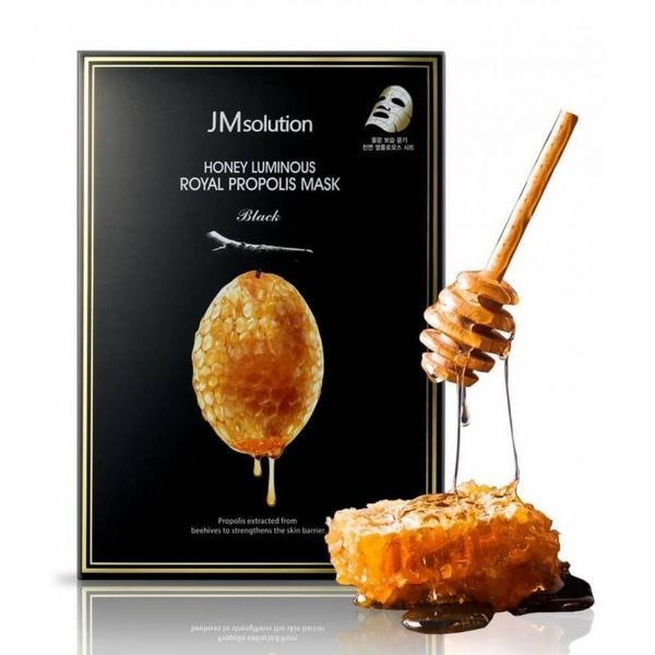Відновлююча тканинна маска з маточним молочком для обличчя JMsolution Honey Luminous Royal Propolis Mask Black M00474 фото