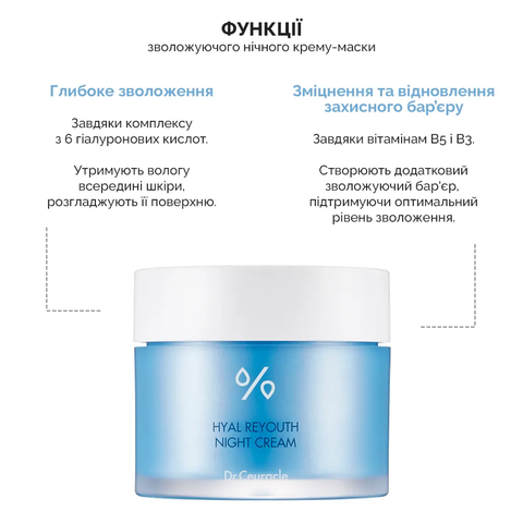 Зволожуюча нічна крем-маска з гіалуроновою кислотою Dr.Ceuracle, 60 г M00262 фото